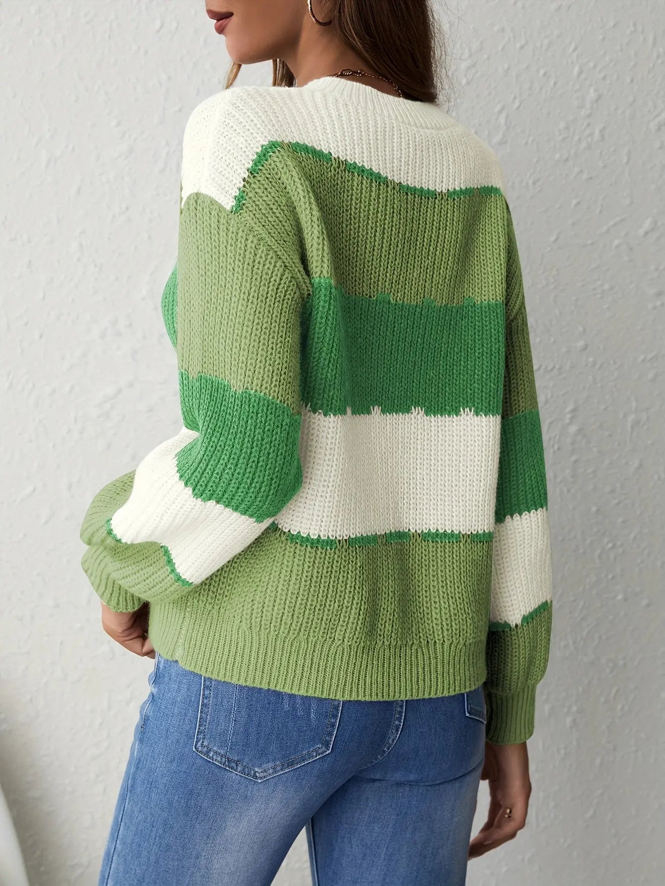 Gestreifter Strickpullover Perfekt Für Gemütliche Winter Damen