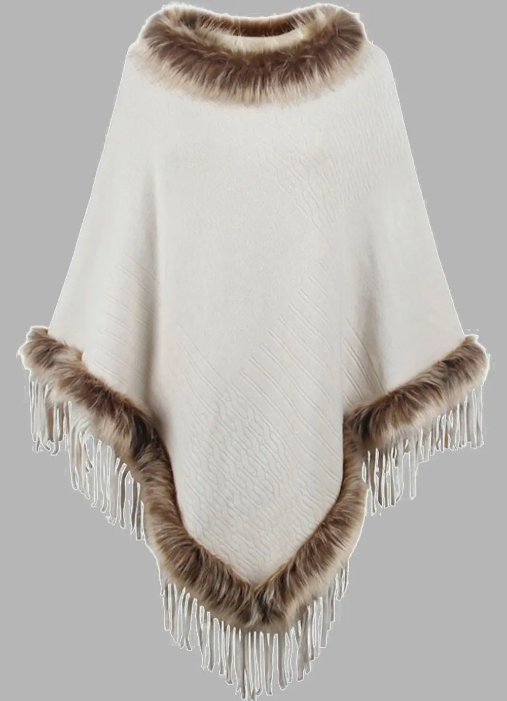 Gestrickter Poncho mit Kunstpelz Cape für Elegante Winter Damen