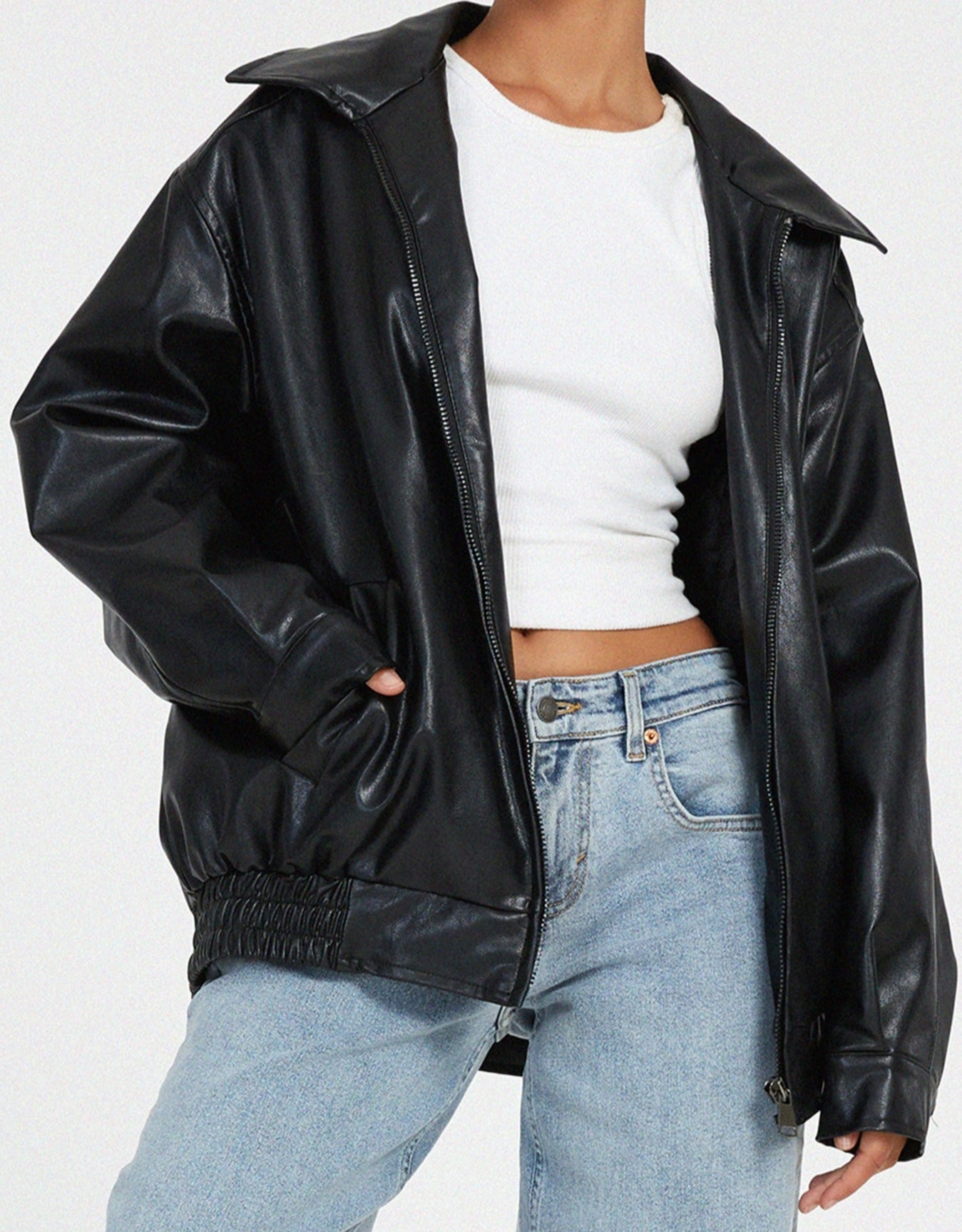 Übergroße Kunstlederjacke Street Style Damen