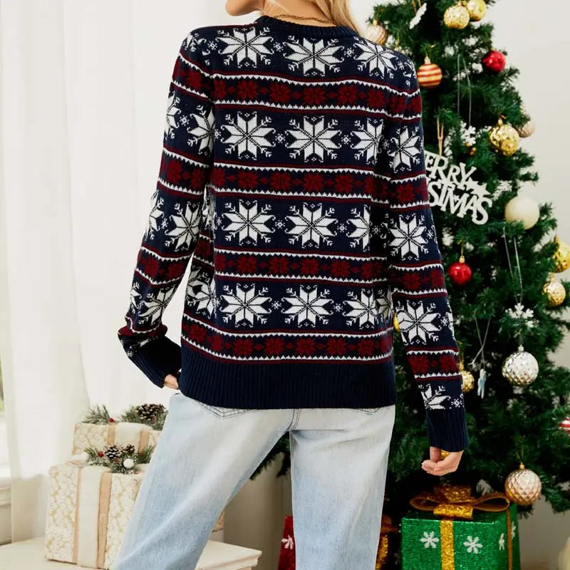 Festlicher Strickpullover mit Schneeflocken für Damen