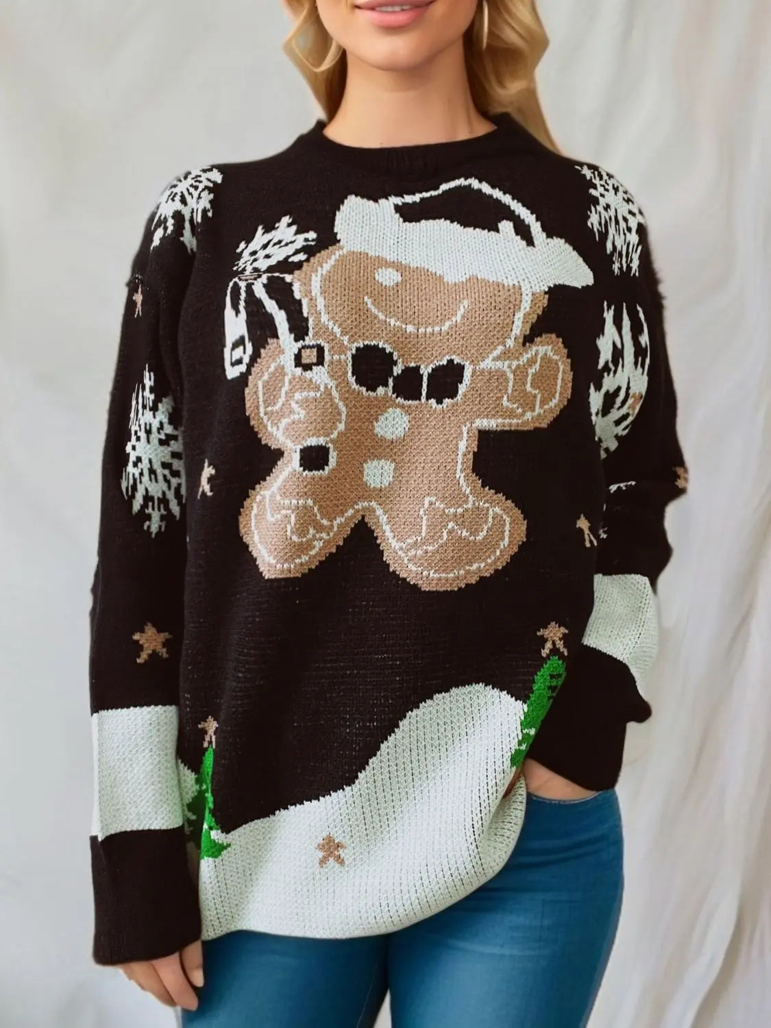 Weihnachtspullover mit Lebkuchenmann-Design für Damen