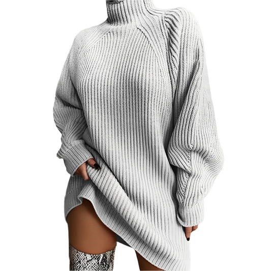 Langes Geripptes Strickkleid Mit Pullover Stil Für Damen