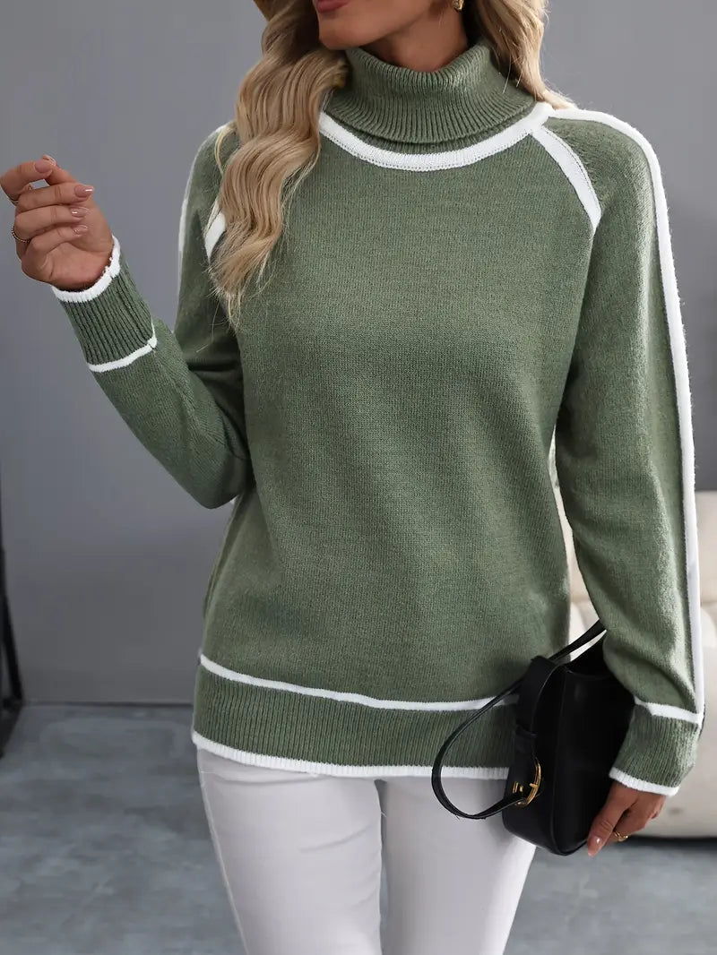Klassischer Rollkragenpullover mit Kontrastbesatz Winter Damen