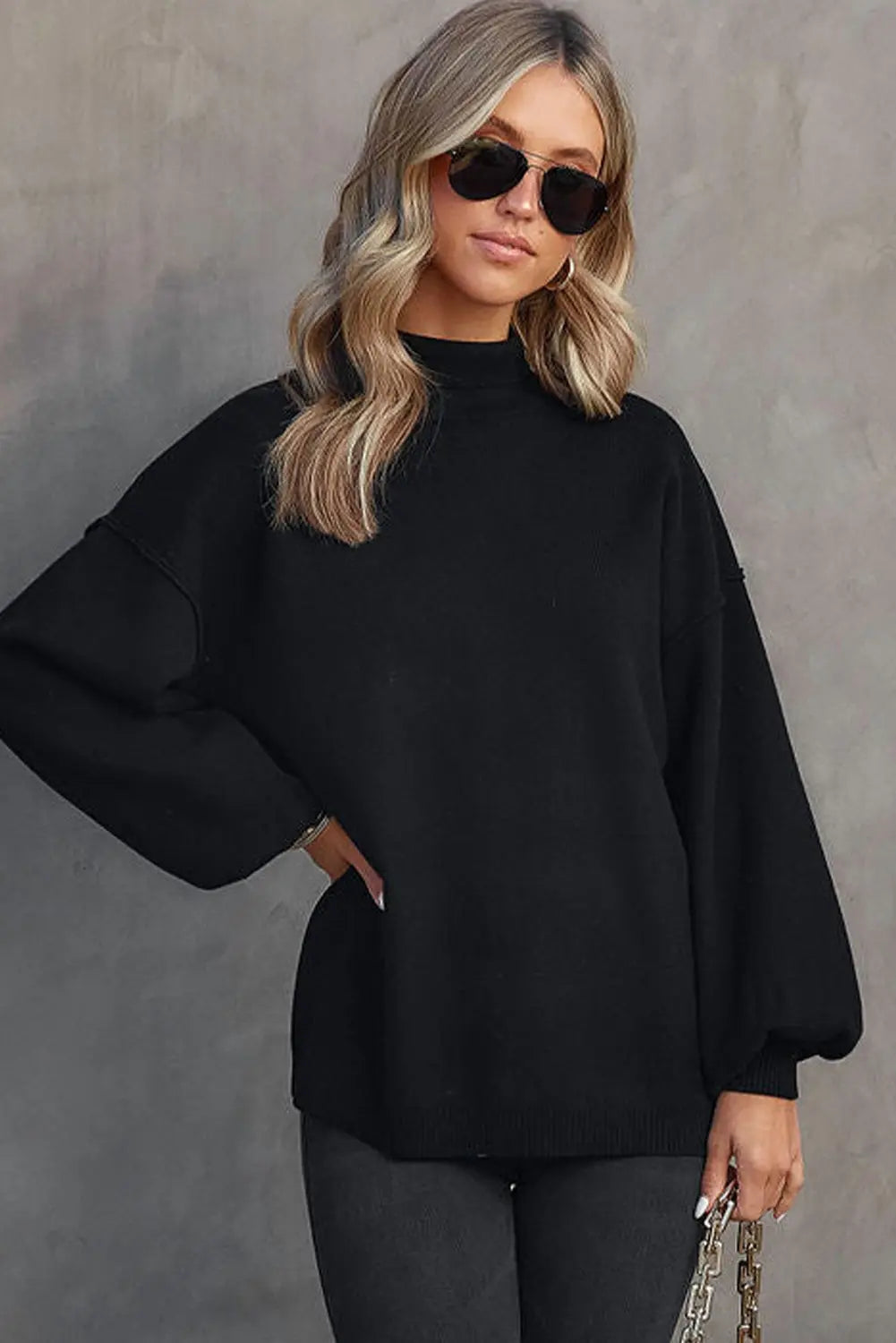Strickpullover Mit Hohem Kragen Perfekt Für Winter Damen