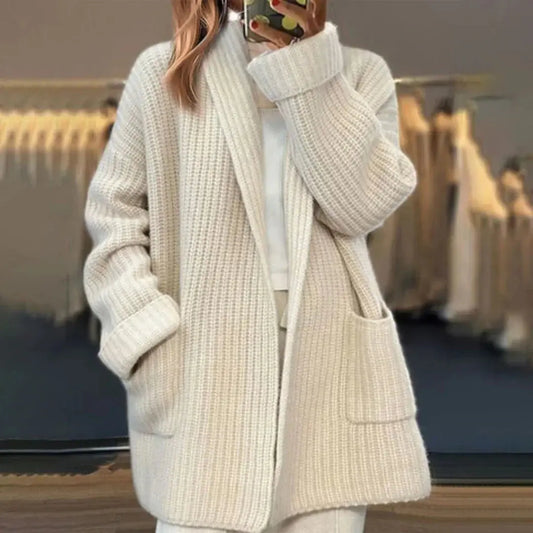 Übergroßer Strick Cardigan mit Offener Vorderseite für Winter Damen
