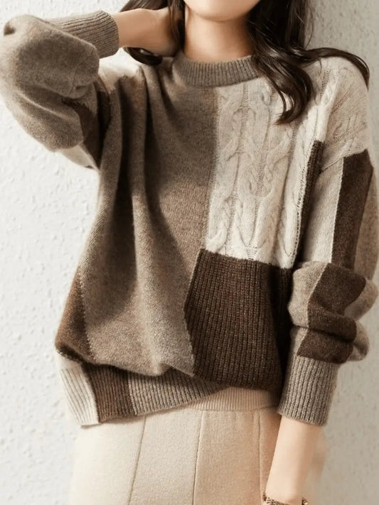 Patchwork Strickpullover Perfekt für Winter Damen