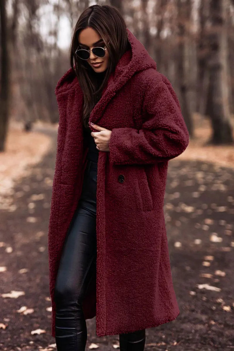 Langer Warmer Kapuzen Kunstpelz Mantel Für Damen