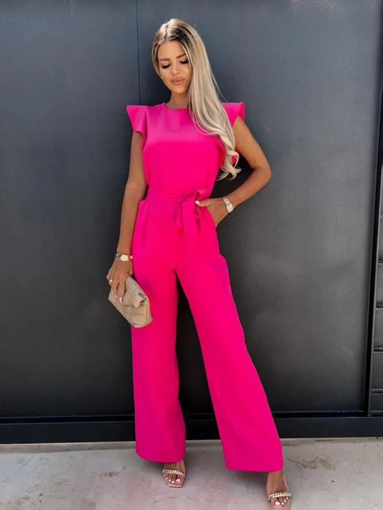 Jumpsuit mit Rüschenärmeln und weitem Bein Damen
