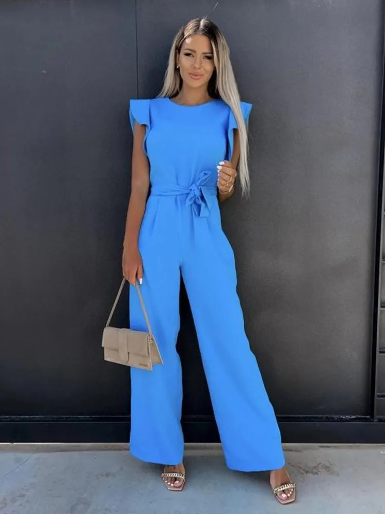 Jumpsuit mit Rüschenärmeln und weitem Bein Damen