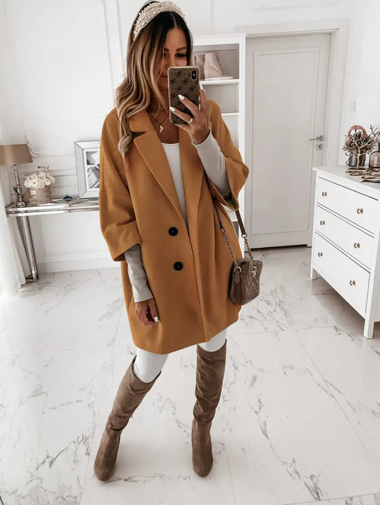 Eleganter Locker Geschnittener Mantel Mit Knöpfen Für Damen