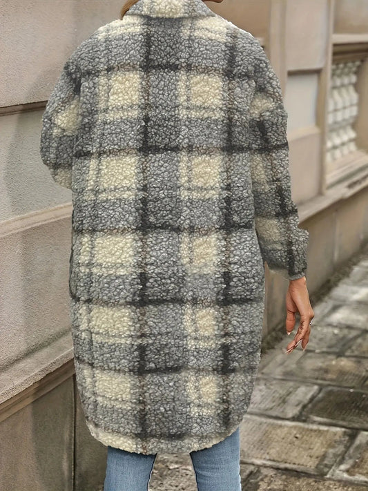Karierte Fleecejacke Gemütlicher Stil Winter Damen