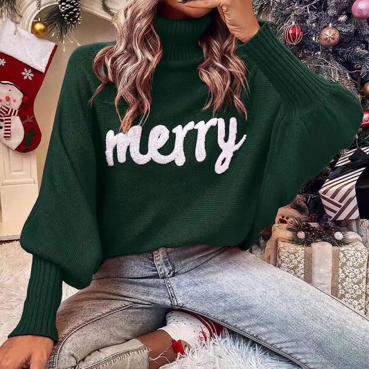 Damen-Weihnachtspullover mit Merry-Schriftzug