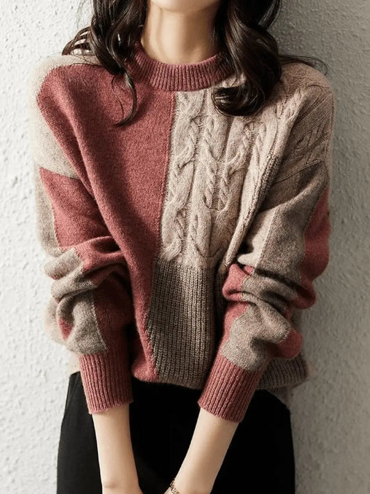 Patchwork Strickpullover Perfekt für Winter Damen