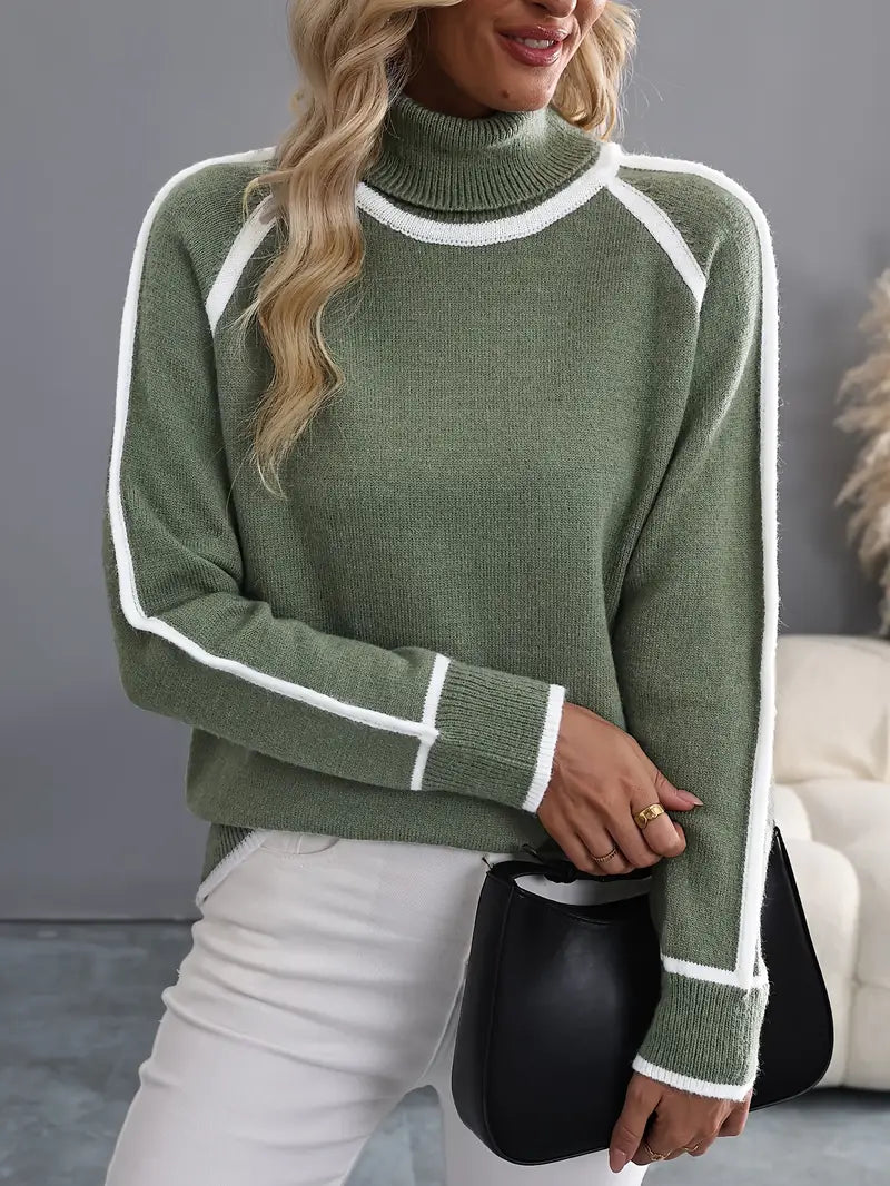 Klassischer Rollkragenpullover mit Kontrastbesatz Winter Damen