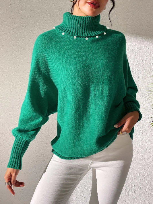 Rollkragen Winterpullover mit Perlendetails Damen