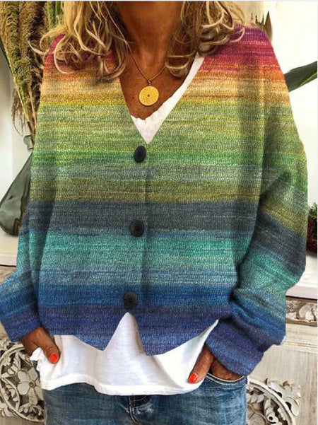 Boho Gestreifte Strickjacke Mit Knöpfen Damen