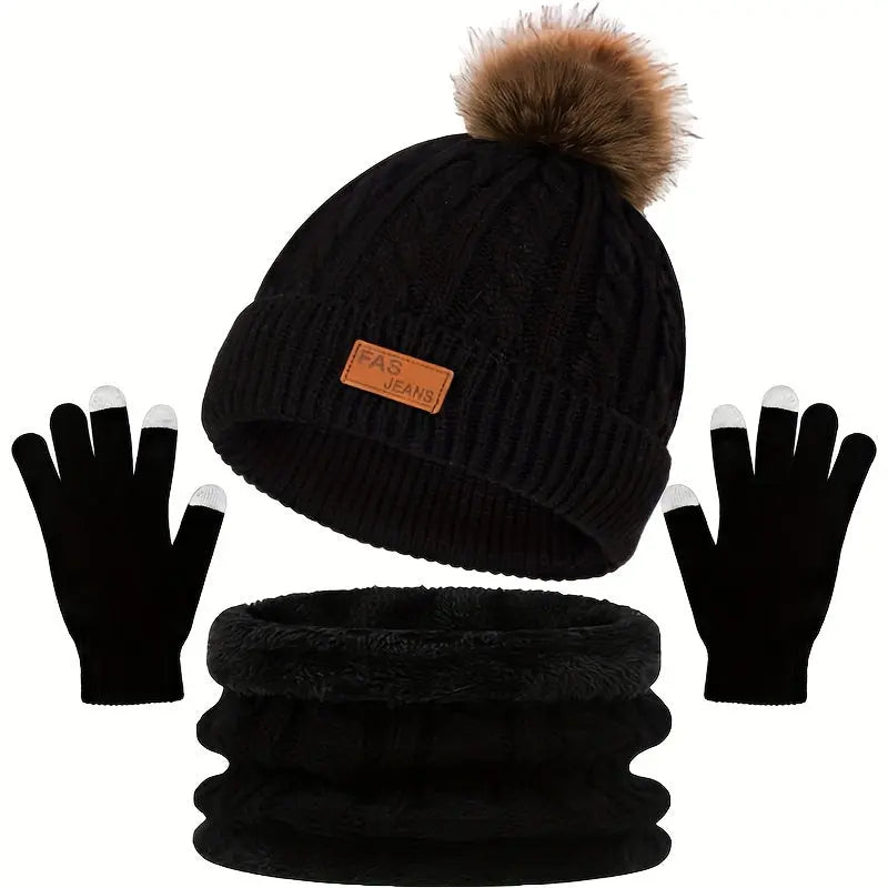 Mützen- und Handschuhset Für Winterwärme Für Damen