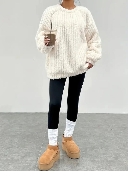 Damen Flauschiger Übergroßer Pullover für Gemütliche Wintertage