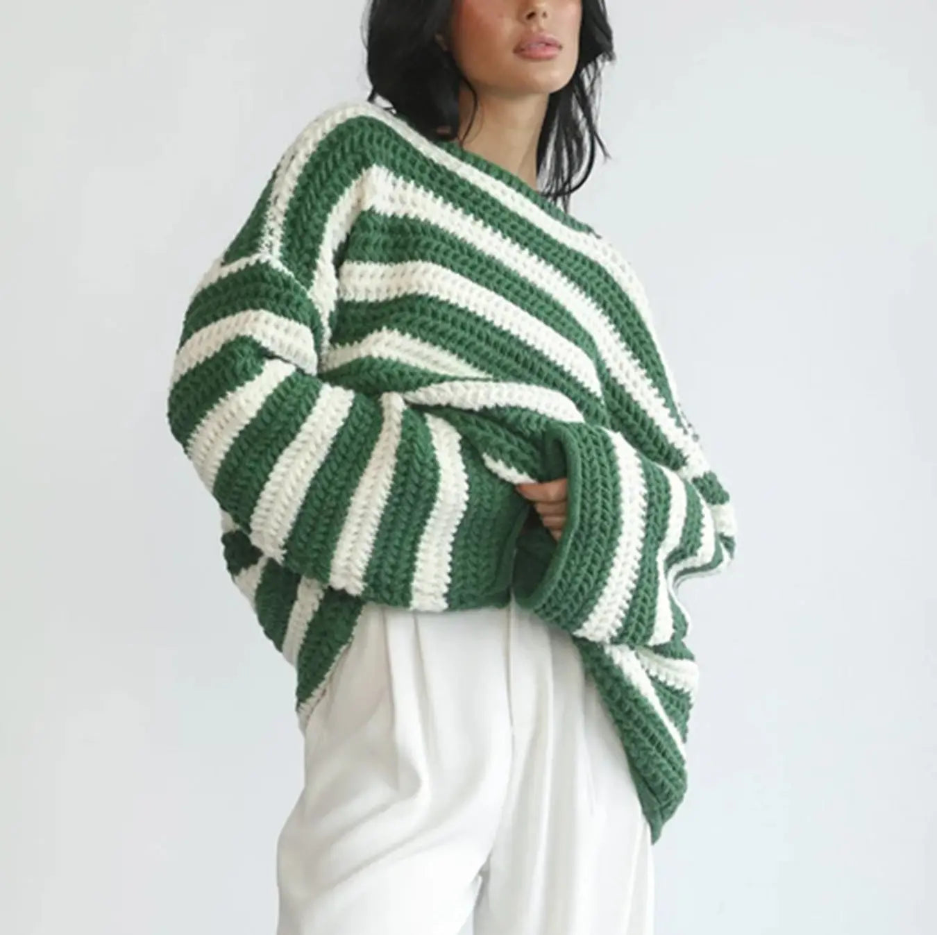 Gestreifter Strickpullover Perfekt Für Gemütliche Winter Damen