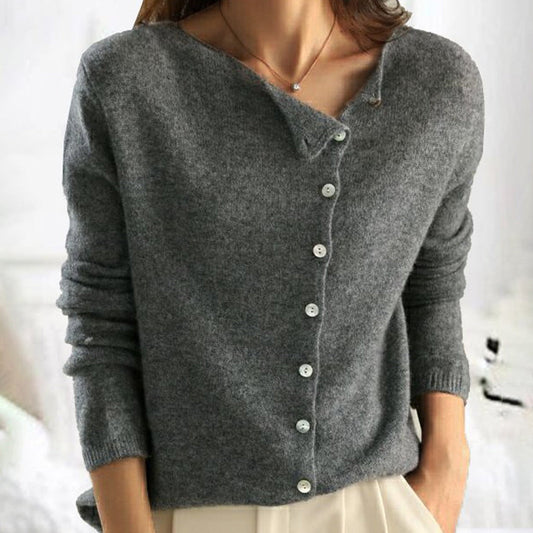 Asymmetrischer Gestrickter Pullover mit Knöpfen für Winter Damen