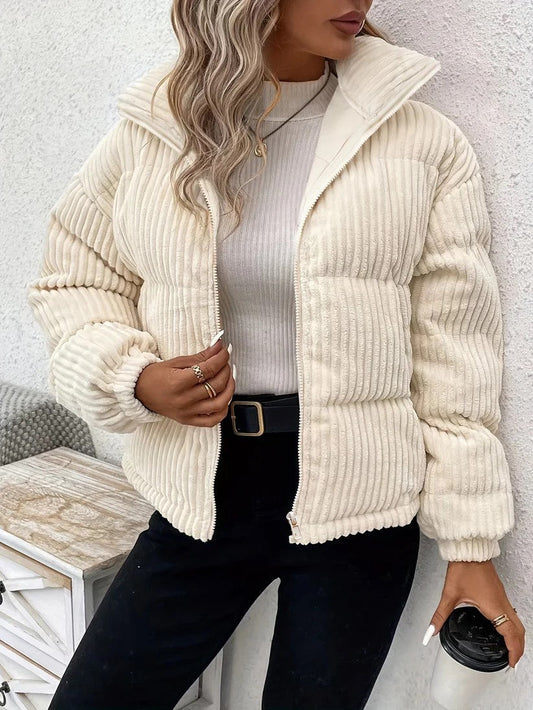 Gesteppt Gerippte Pufferjacke Damen