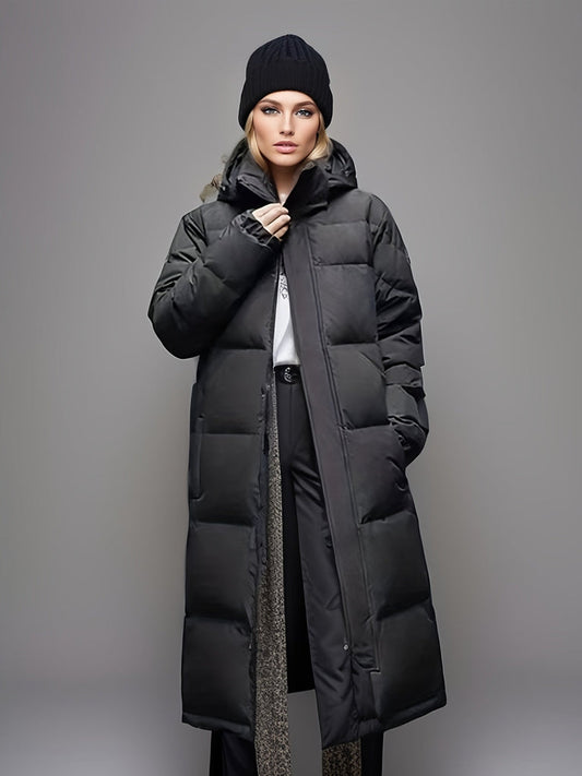 Langer Steppmantel mit Hohem Kragen für Winter Damen