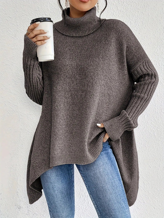 Oversize Rollkragen Asymmetrischer Winterpullover Damen