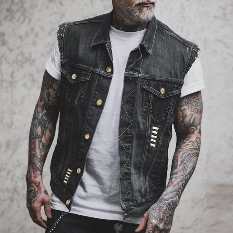 Denim Weste Mit Goldknöpfen Für Herren Winter
