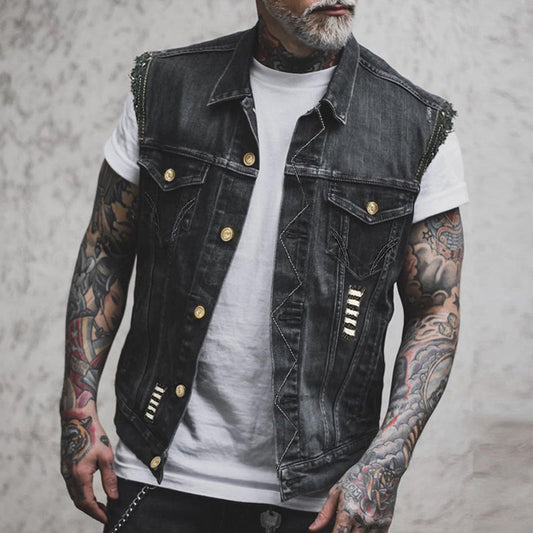 Denim Weste Mit Goldknöpfen Für Herren Winter