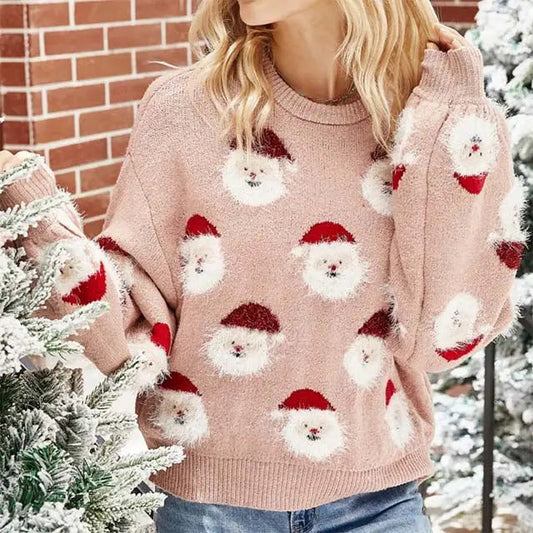 Weihnachtspullover mit Weihnachtsmann-Muster für Damen