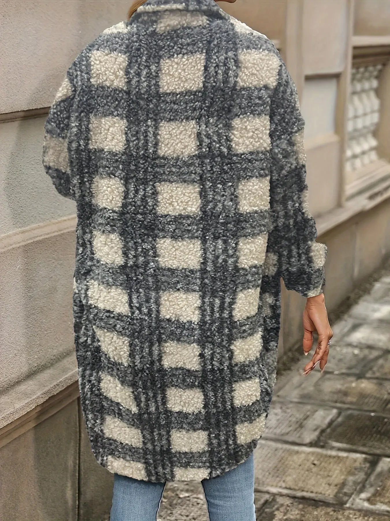 Karierte Fleecejacke Gemütlicher Stil Winter Damen