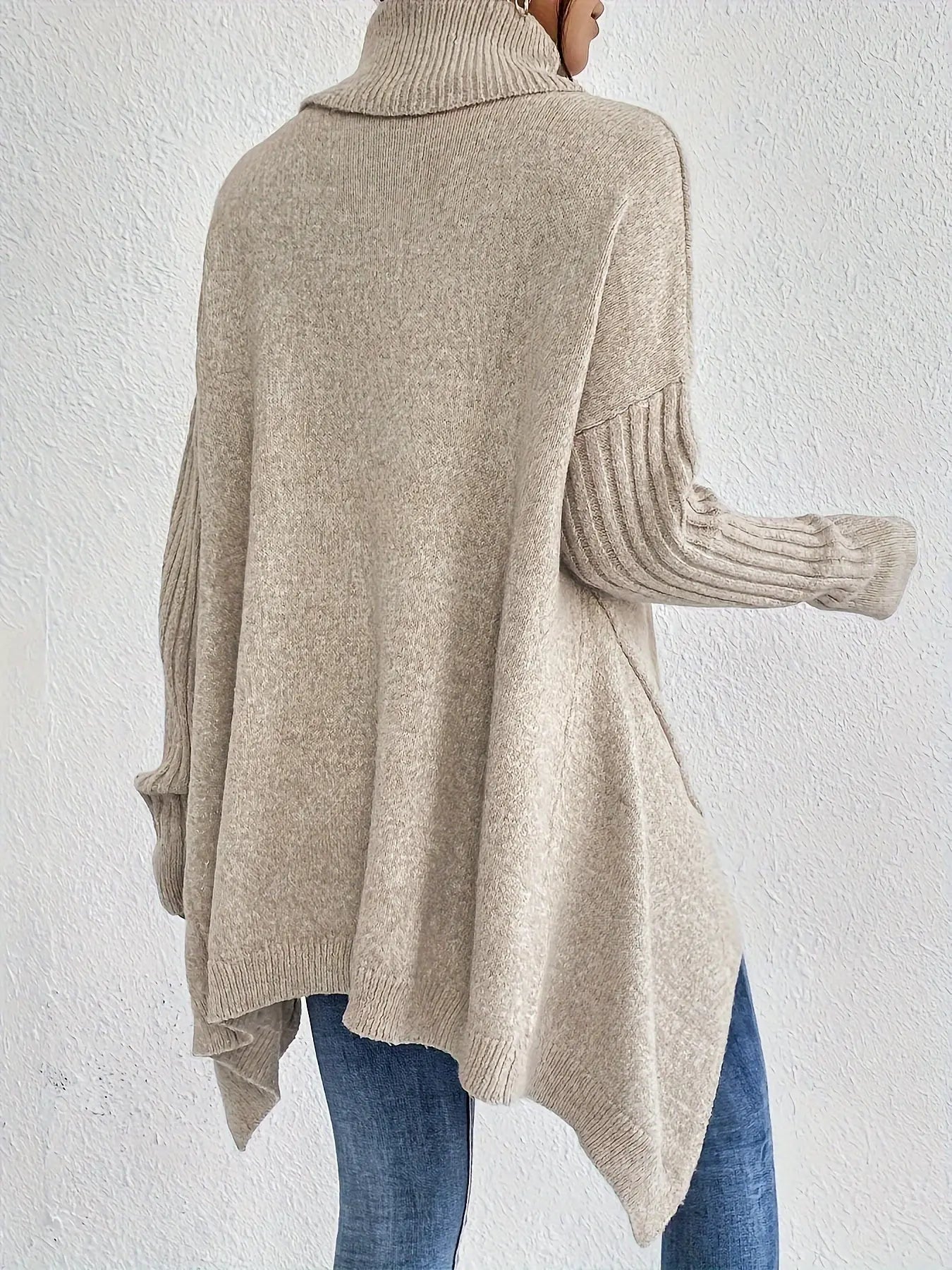 Oversize Rollkragen Asymmetrischer Winterpullover Damen