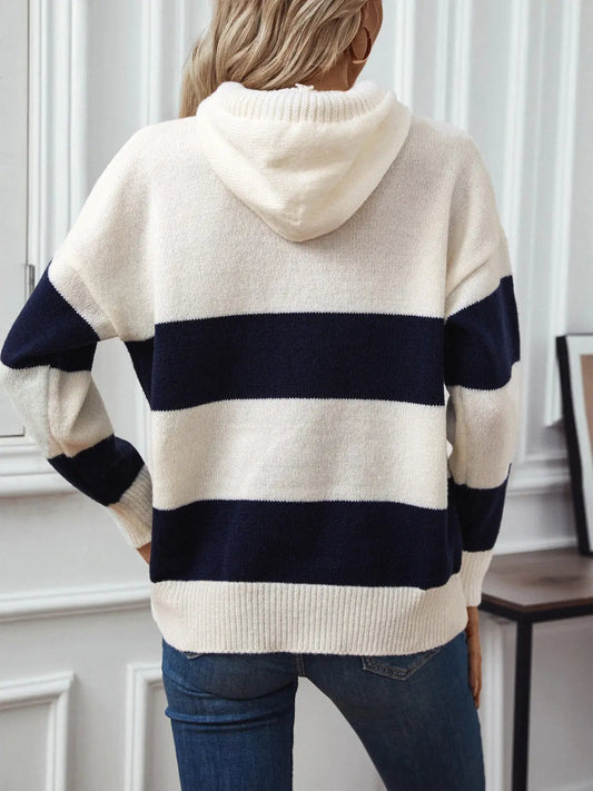 Gestreifter Strick Hoodie Pullover für Gemütliche Winter Damen