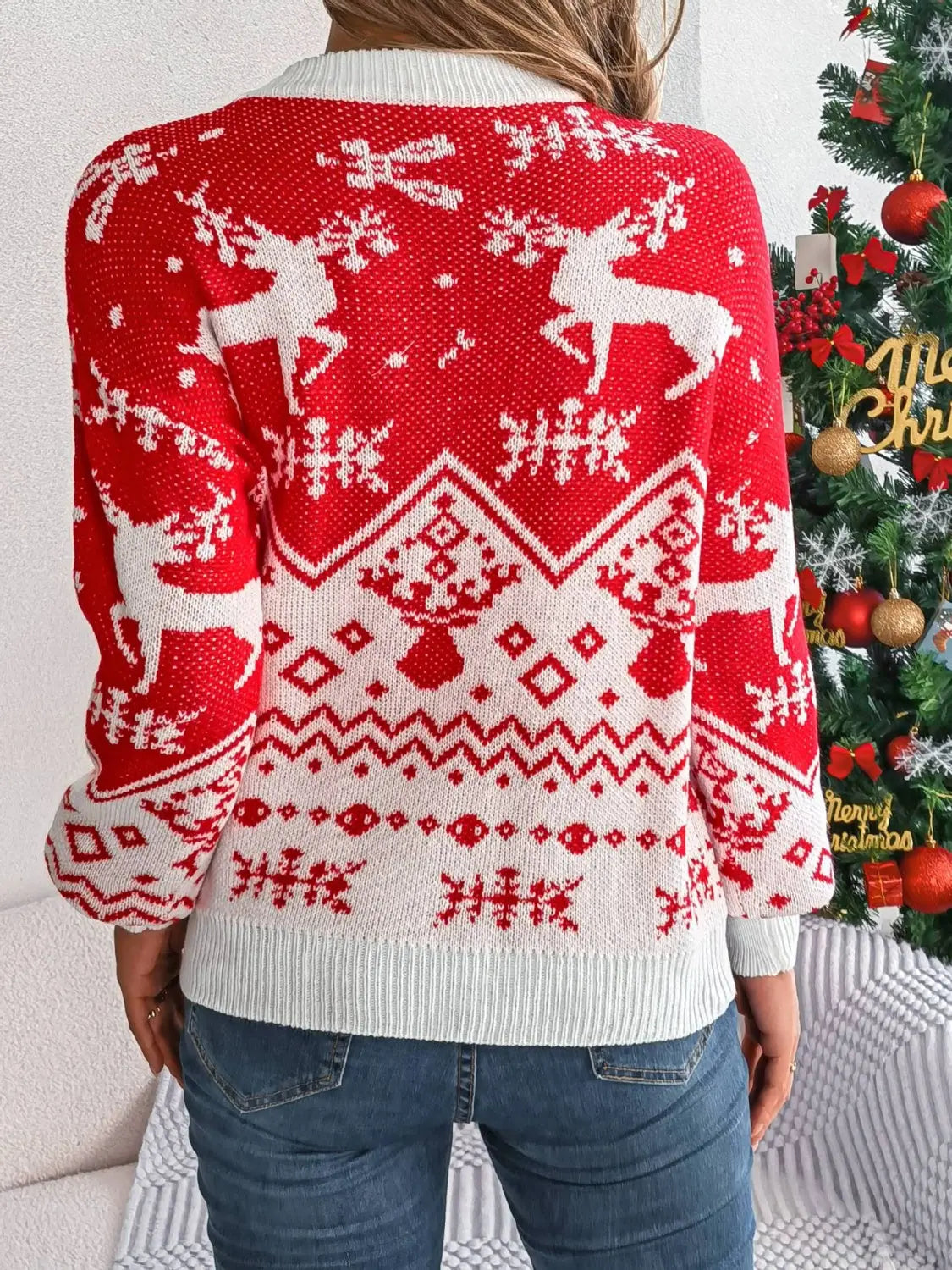 Klassischer Grüner Rentier Weihnachtspullover für Damen