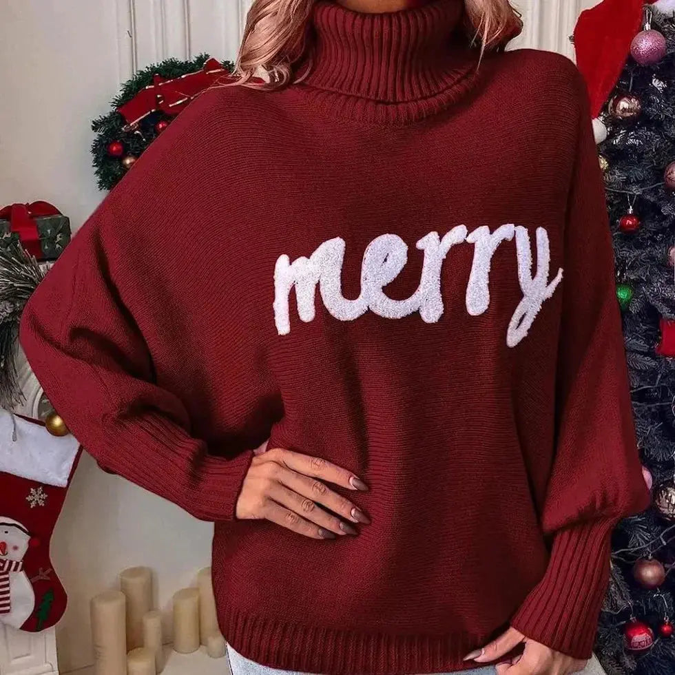 Damen-Weihnachtspullover mit Merry-Schriftzug