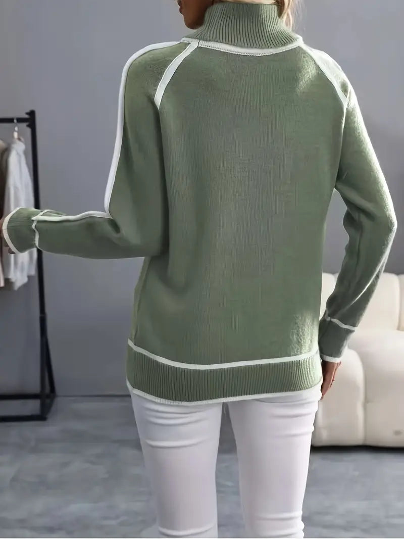 Klassischer Rollkragenpullover mit Kontrastbesatz Winter Damen