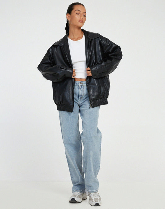 Übergroße Kunstlederjacke Street Style Damen