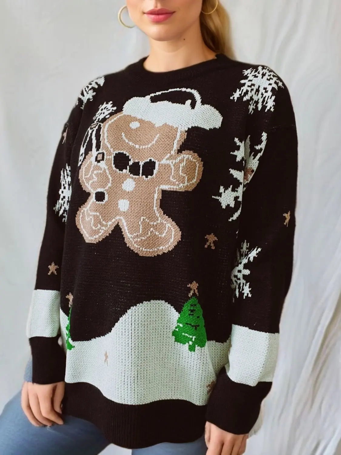 Weihnachtspullover mit Lebkuchenmann-Design für Damen
