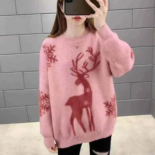Weihnachtspullover mit Rentier-Design für Damen
