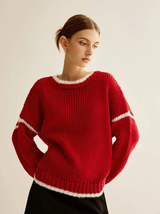 Strickpullover Mit Kontrastbesatz Perfekt Für Winter Damen