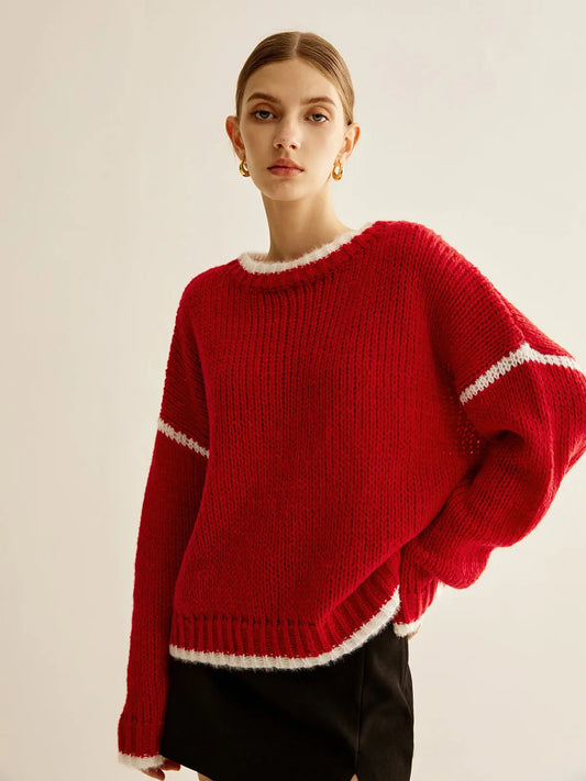 Strickpullover Mit Kontrastbesatz Perfekt Für Winter Damen