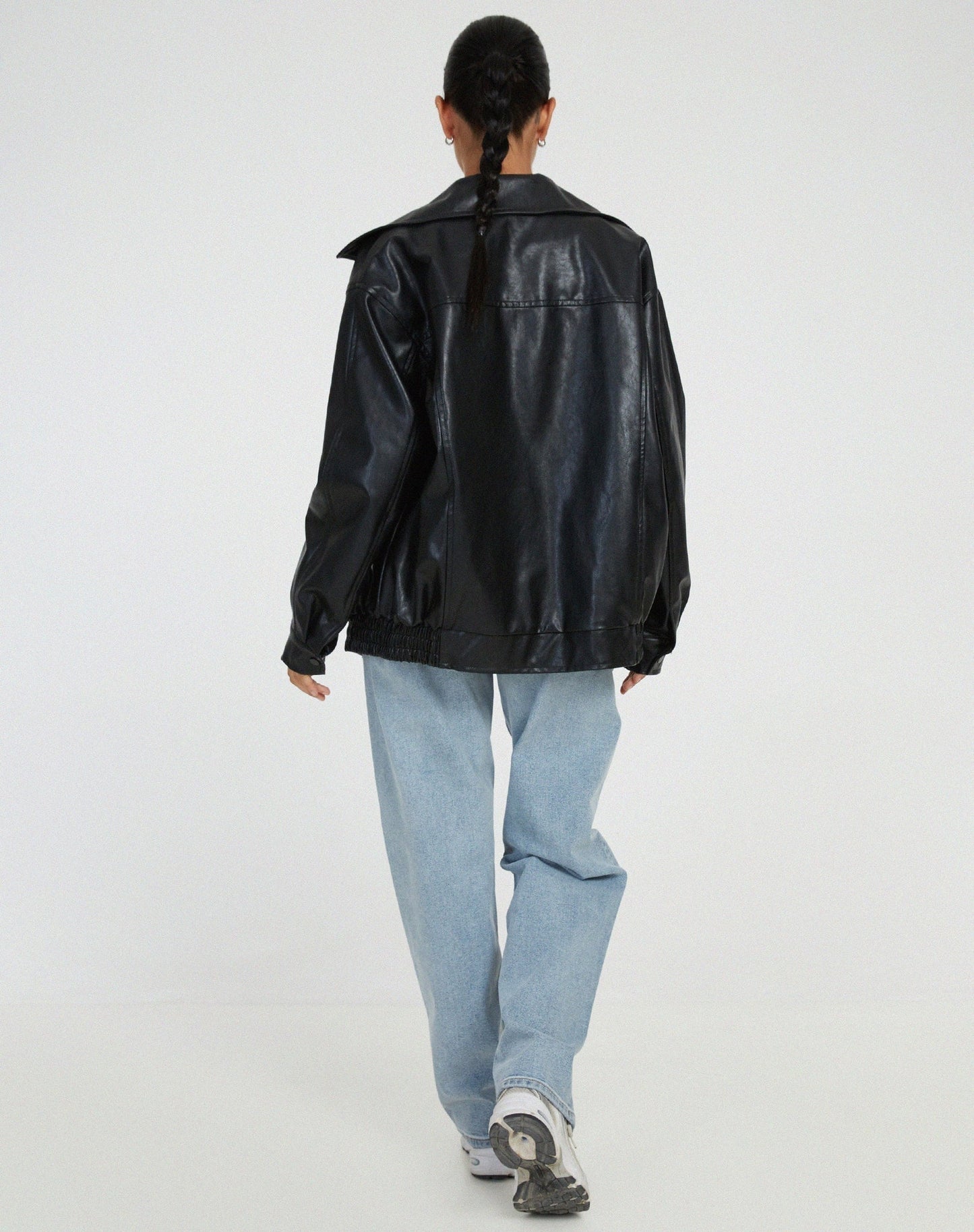 Übergroße Kunstlederjacke Street Style Damen