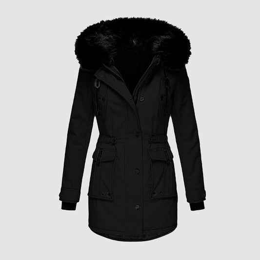 Parka Jacke mit Kapuze und Kunstfell für Winter Damen