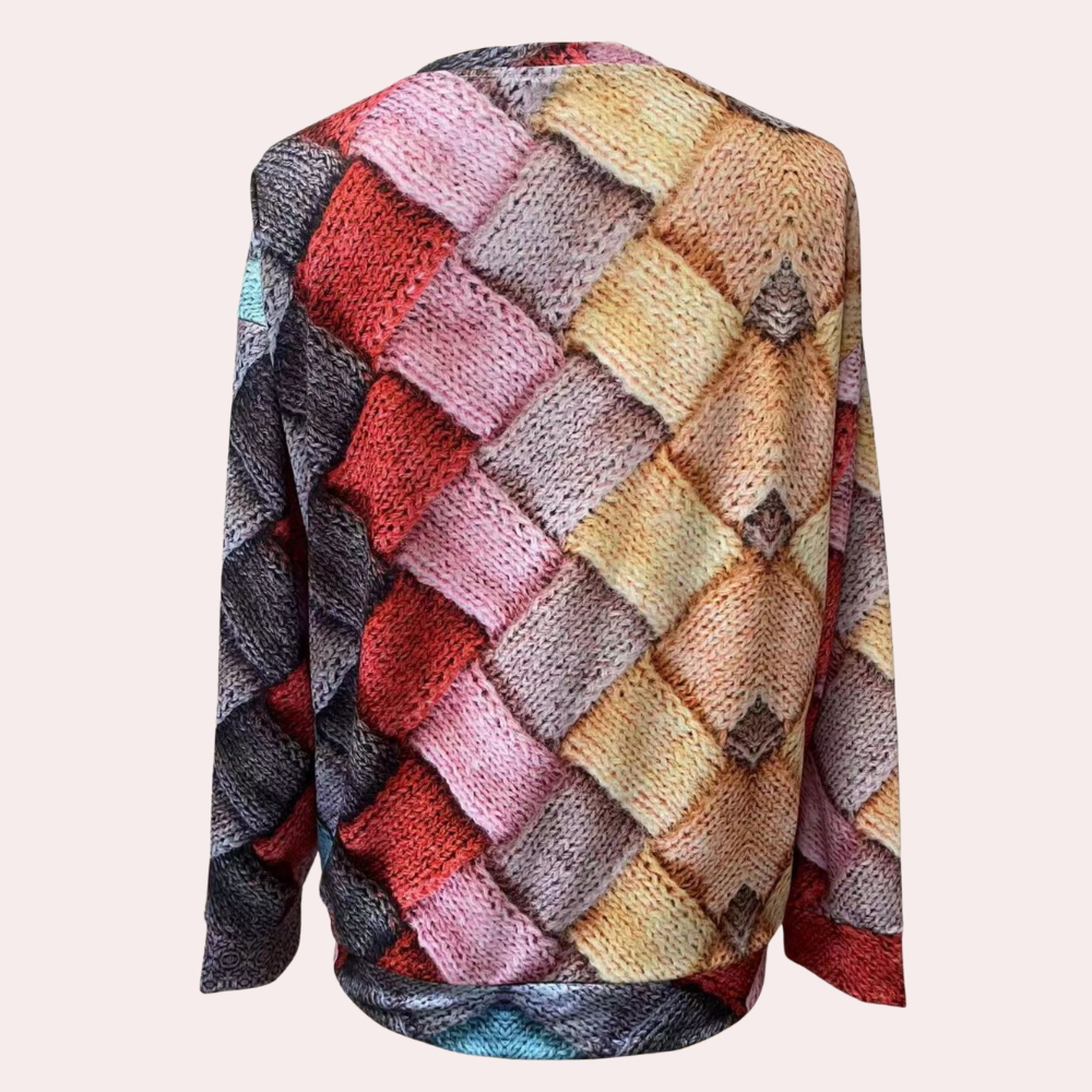 Bunter Strickpullover Mit Gewebtem Muster Für Damen