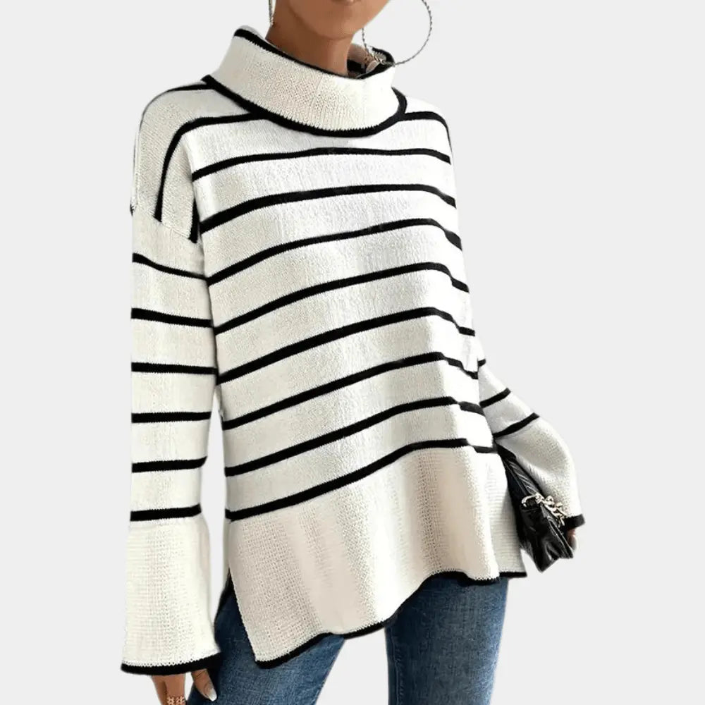 Gestreifter Rollkragenpullover Lang Winter Damen