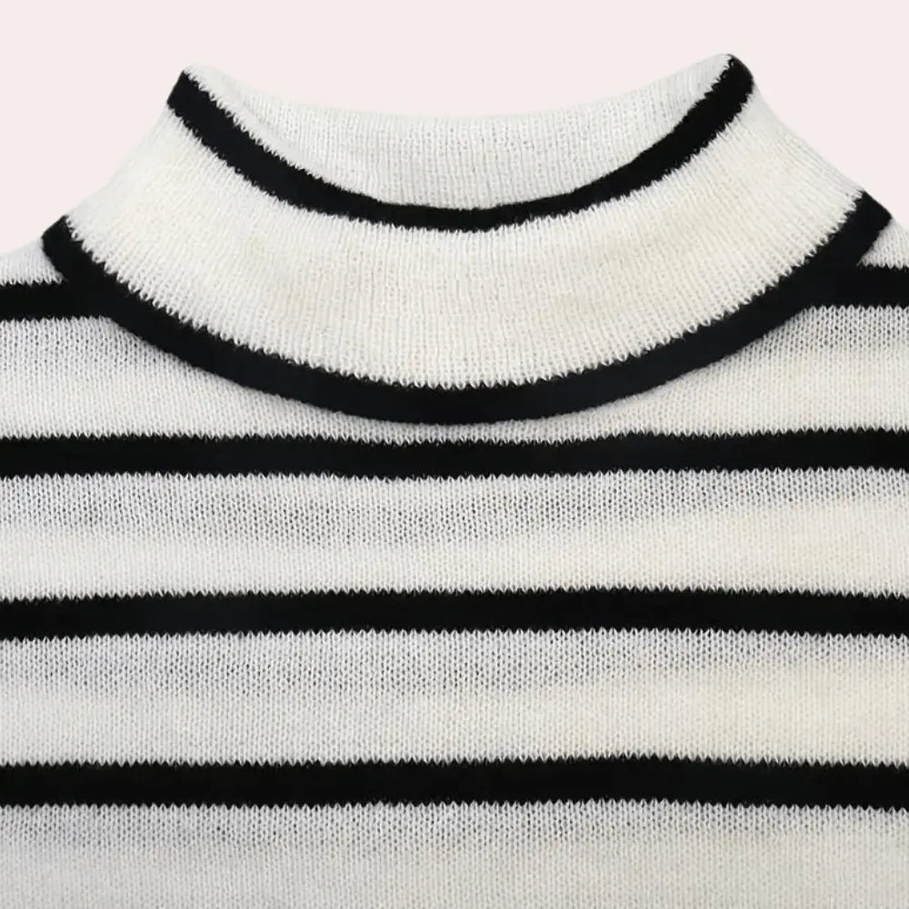 Gestreifter Rollkragenpullover Lang Winter Damen