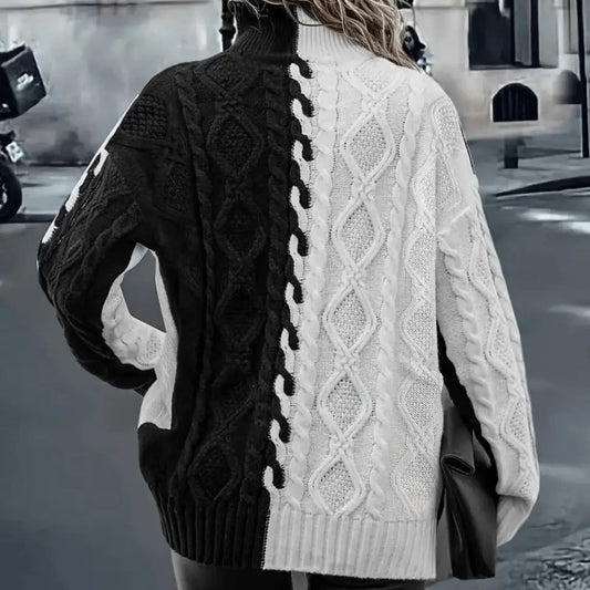 Colorblock Zopfmuster Rollkragenpullover Winter Damen
