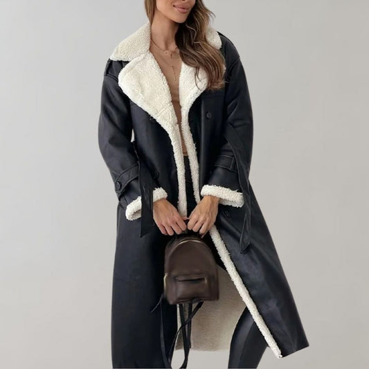 Langer Mantel mit Kunstpelzfutter Perfekt für Winter Damen