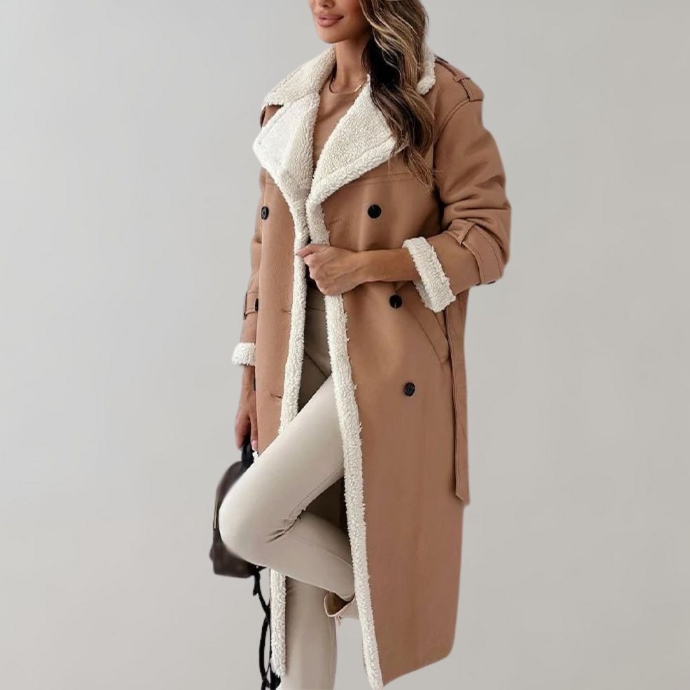 Langer Mantel mit Kunstpelzfutter Perfekt für Winter Damen