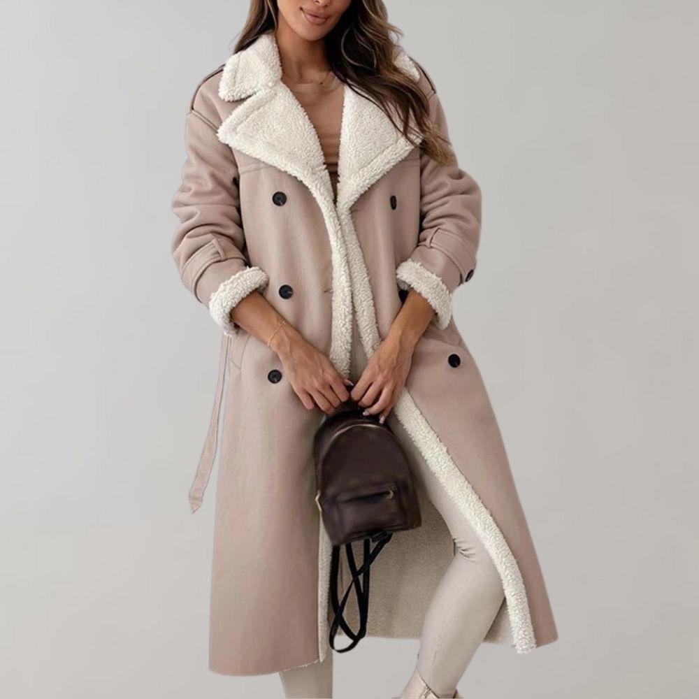 Langer Mantel mit Kunstpelzfutter Perfekt für Winter Damen